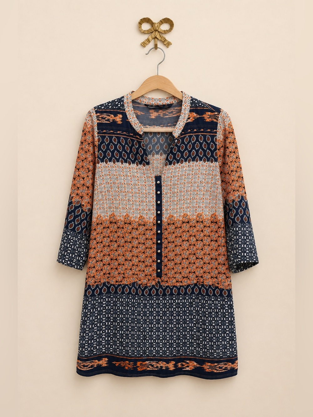 Zara Navy & Rust Printed Button-Front Tunic